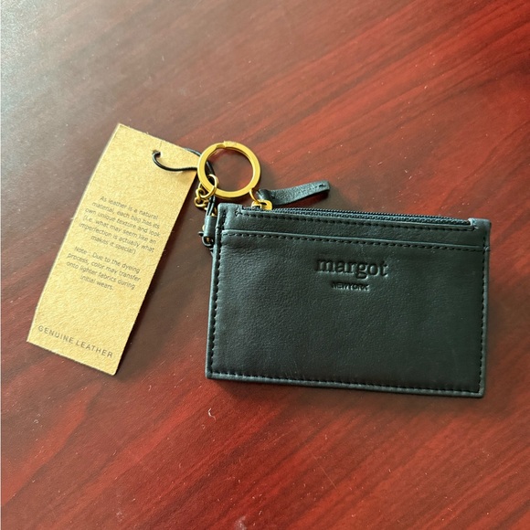 margot Accessories - Brand NWT Margot Black Leather Card Pouch with Gold Hardware